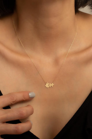 14K Solid Gold Puzzle Necklace Pendant for Valentine Gift