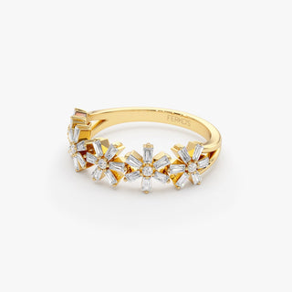 Anillo con diseño de múltiples flores y diamantes de talla baguette y redonda para mujer