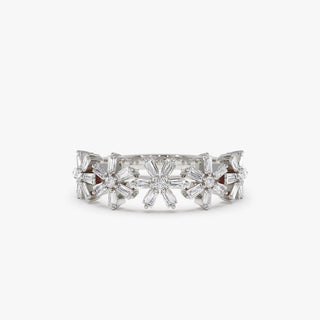 Alliance de mariage en moissanite multi-fleurs à coupe ronde et baguette de 0,49 TCW