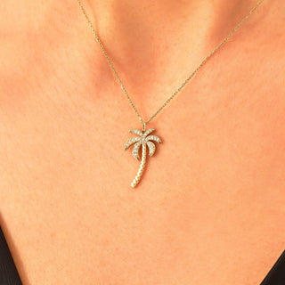 Round Cut Diamond Palm Tree Moissanite Pendant Necklace For Women