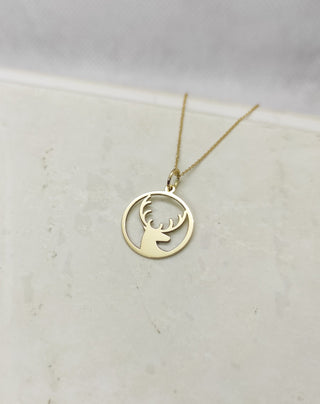 Solid Plain Gold Wild Deer Pendant Necklace