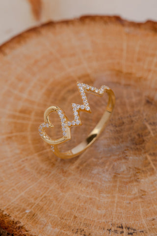 Anillo de latido de corazón con diamantes de talla redonda, regalo para ella