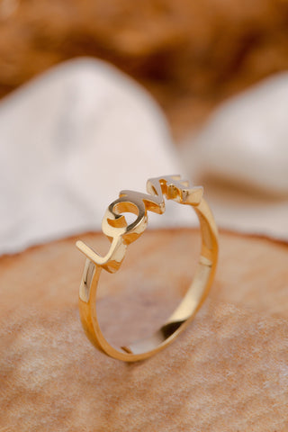 14K Solid Gold Script Love Ring Gift for Women