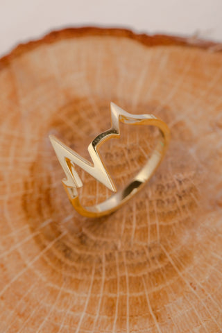 14K Gold Heartbeat Initial Ring Gift for Women