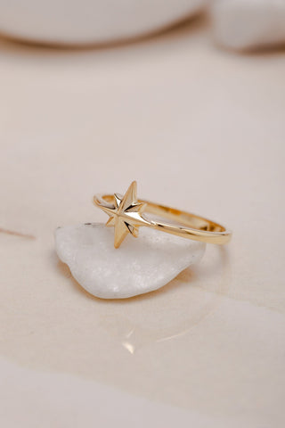 Anillo de bodas Starburst de oro amarillo de 18 quilates, regalo para mujer