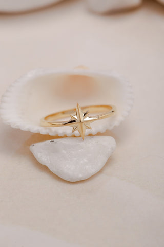 18K Yellow Gold Starburst Wedding Ring Gift for Women