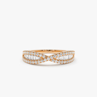 Baguette et bague en diamant taille ronde unique pour cadeau d'anniversaire