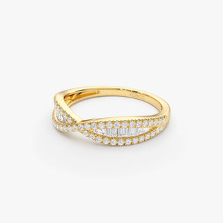 Baguette et bague en diamant taille ronde unique pour cadeau d'anniversaire