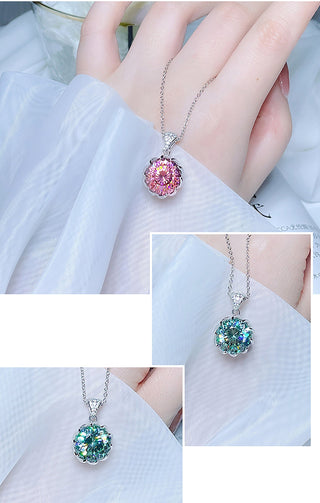 Collar de diamantes de moissanita redondos de color rosa elegante de 10 quilates para mujer