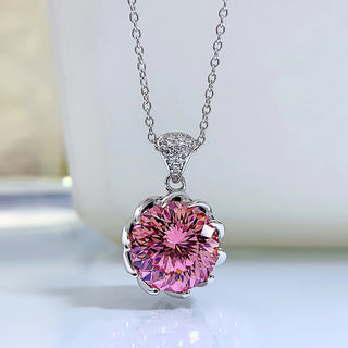 Collar de diamantes de moissanita redondos de color rosa elegante de 10 quilates para mujer