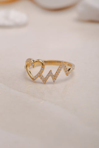 Anillo de latido de corazón con diamantes de talla redonda, regalo para ella