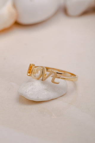 14K Solid Gold Script Love Ring Gift for Women