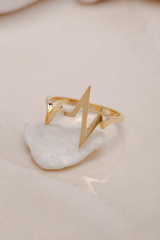 14K Gold Heartbeat Initial Ring Gift for Women