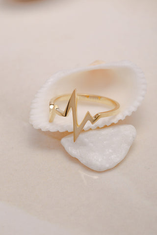 14K Gold Heartbeat Initial Ring Gift for Women