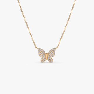 Collar de mariposa con diamantes y moissanita redonda en oro de 14 k