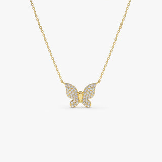 Collar de mariposa con diamantes y moissanita redonda en oro de 14 k