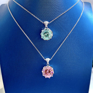 Collar de diamantes de moissanita redondos de color rosa elegante de 10 quilates para mujer