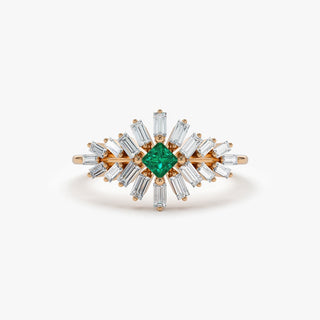 Anillo de diamantes en talla princesa y baguette verde para mujer