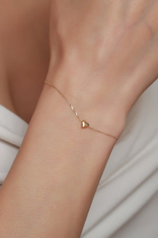 14K Solid Gold Tiny Heart Bracelet for Valentine Gift