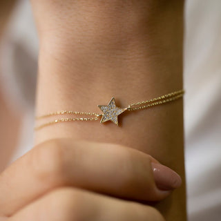 Pulsera de oro de 14 quilates con diamantes de talla redonda y estrella para mujer 