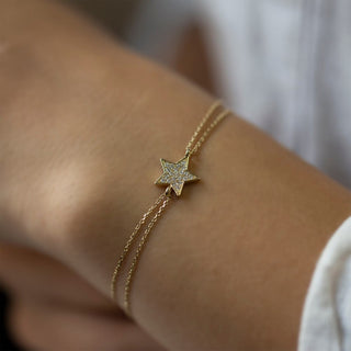 Pulsera de oro de 14 quilates con diamantes de talla redonda y estrella para mujer 