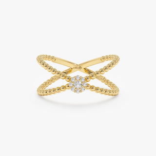 Round Cut Diamond Cross Ring for Women 14k Gold or 18k Gold