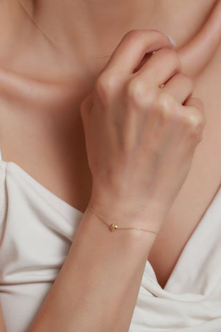 14K Solid Gold Tiny Heart Bracelet for Valentine Gift