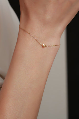 Pulsera de corazón pequeño de oro macizo de 14 quilates para regalo de San Valentín