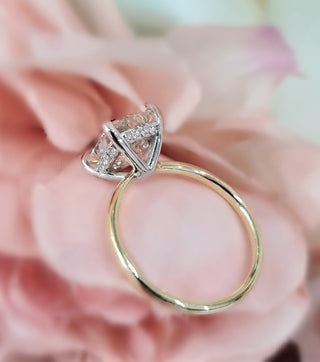 Bague de fiançailles avec diamant de laboratoire caché halo coussin de 1,0 à 3,0 ct