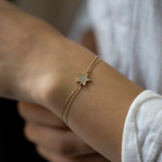 Pulsera de oro de 14 quilates con diamantes de talla redonda y estrella para mujer 