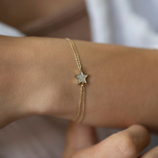 Pulsera de oro de 14 quilates con diamantes de talla redonda y estrella para mujer 