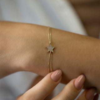 Pulsera de oro de 14 quilates con diamantes de talla redonda y estrella para mujer 