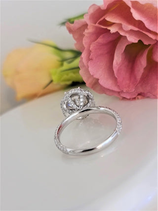 Bague de fiançailles avec diamant de laboratoire de 1,0 à 3,0 ct à taille ronde et halo caché