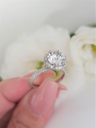 1.0-3.0 CT Round Cut Hidden Halo Style Lab Grown Diamond Engagement Ring