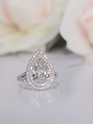 2.30 CT Pear Double Halo G/VS2 Lab Grown Diamond Engagement Ring