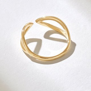 Anillo abierto apilable liso de oro amarillo de 14 quilates para regalo de cumpleaños