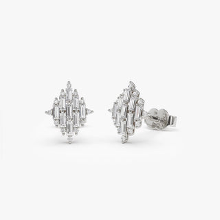 Pendientes únicos con diamantes de talla redonda y baguette para regalo de Navidad