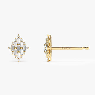 Boucles d'oreilles à tige uniques en diamant taille baguette et ronde pour cadeau de Noël