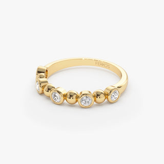 Alternating Beads & Bezel Set Round Cut Diamond Band