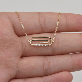 Round Cut Diamond Solid Gold Paper Clip Necklace for Women