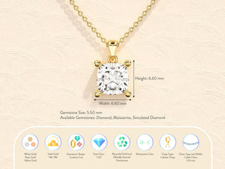 Cushion Cut Moissanite Diamond Pendant Necklaces