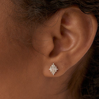 Boucles d'oreilles à tige uniques en diamant taille baguette et ronde pour cadeau de Noël