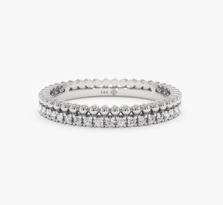 Alliance de mariage avec perles en diamant à coupe ronde pour elle