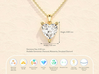 Heart Cut Diamond Moissanite Solitaire Necklace for Women