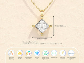 Princess Cut Moissanite Solitaire Diamond Pendant Necklace