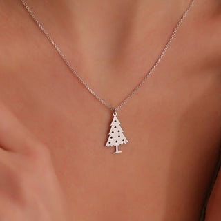 Collier à breloques minimaliste en or 14 carats avec motif d'arbre de Noël pour femme 