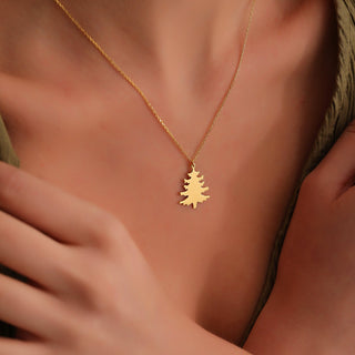 Collier à breloques minimaliste en or 14 carats avec motif d'arbre de Noël pour femme 