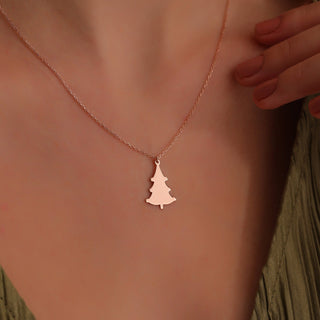 14K Gold Minimalist Xmas Tree Charm Necklace for Women