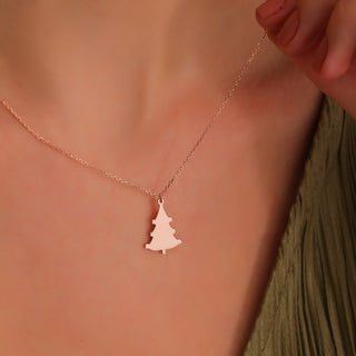 Solid Gold Plain Minimalist Xmas Tree Charm Pendant Necklace