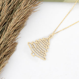 Solid Gold Pine Tree Plain Pendant Necklace